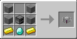 Blood Magic - Craft du Blood Altar : au centre un four, dans les coins inférieurs, deux lingots d'or, un diamant sous le four, rien au-dessus et 4 stone dans le reste.