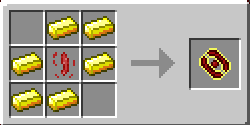 Blood Magic - Craft de l'Armour Inhibitor : une Weak Blood Shard au centre et des lingots d'or tout autour, sauf dans les coins supérieur gauche et inférieur droit.