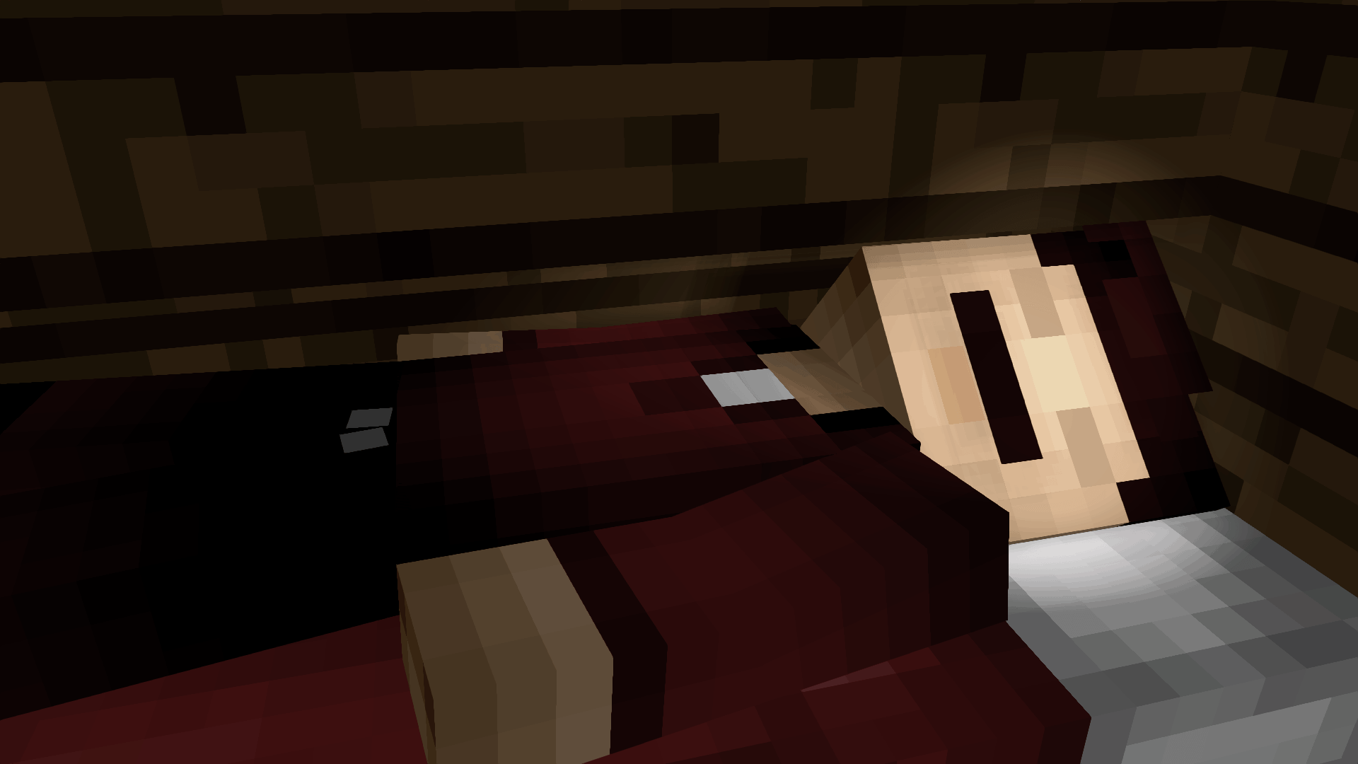 Un minecraftien dans son lit en fond d'écran