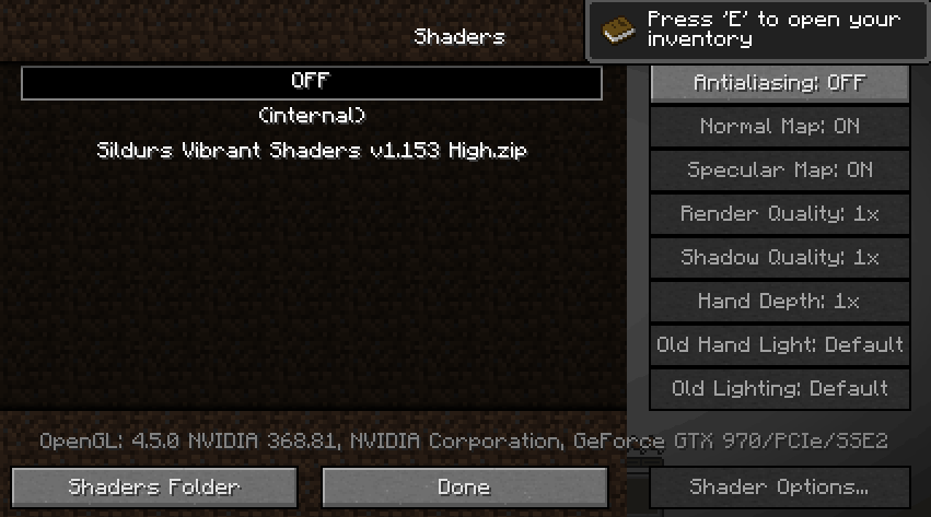 Sélection d'un shader