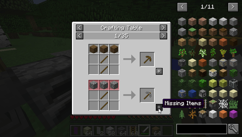 Aperçu d'un craft avec Just Enough Items