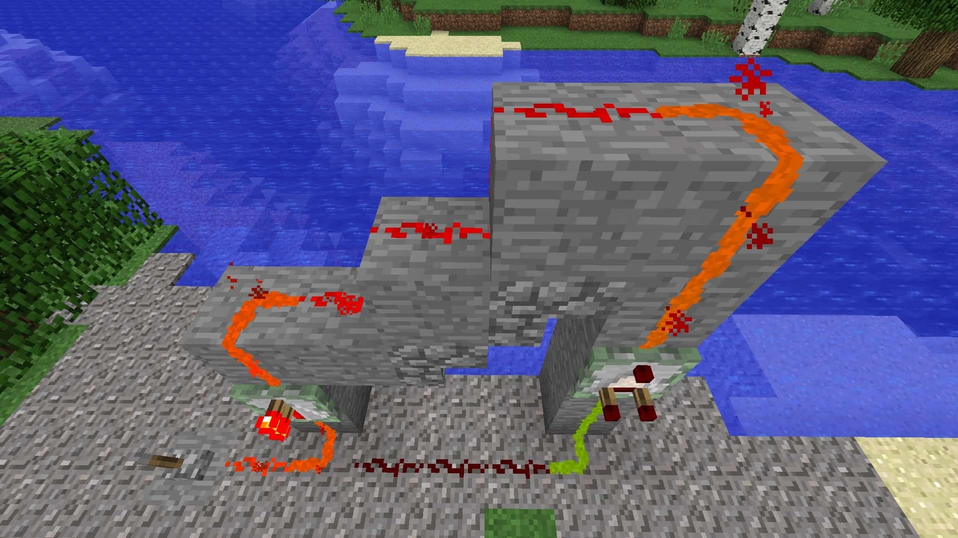 montage complet d'un circuit de redstone avec Redstone Paste