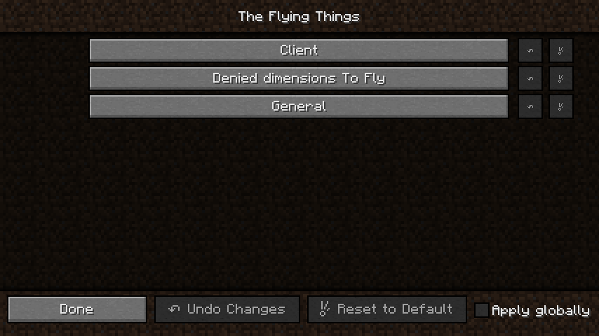 The Flying Things : Menu de configuration du mod