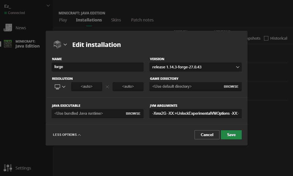 Allouer de la ram à Minecraft : Afficher plus d'options