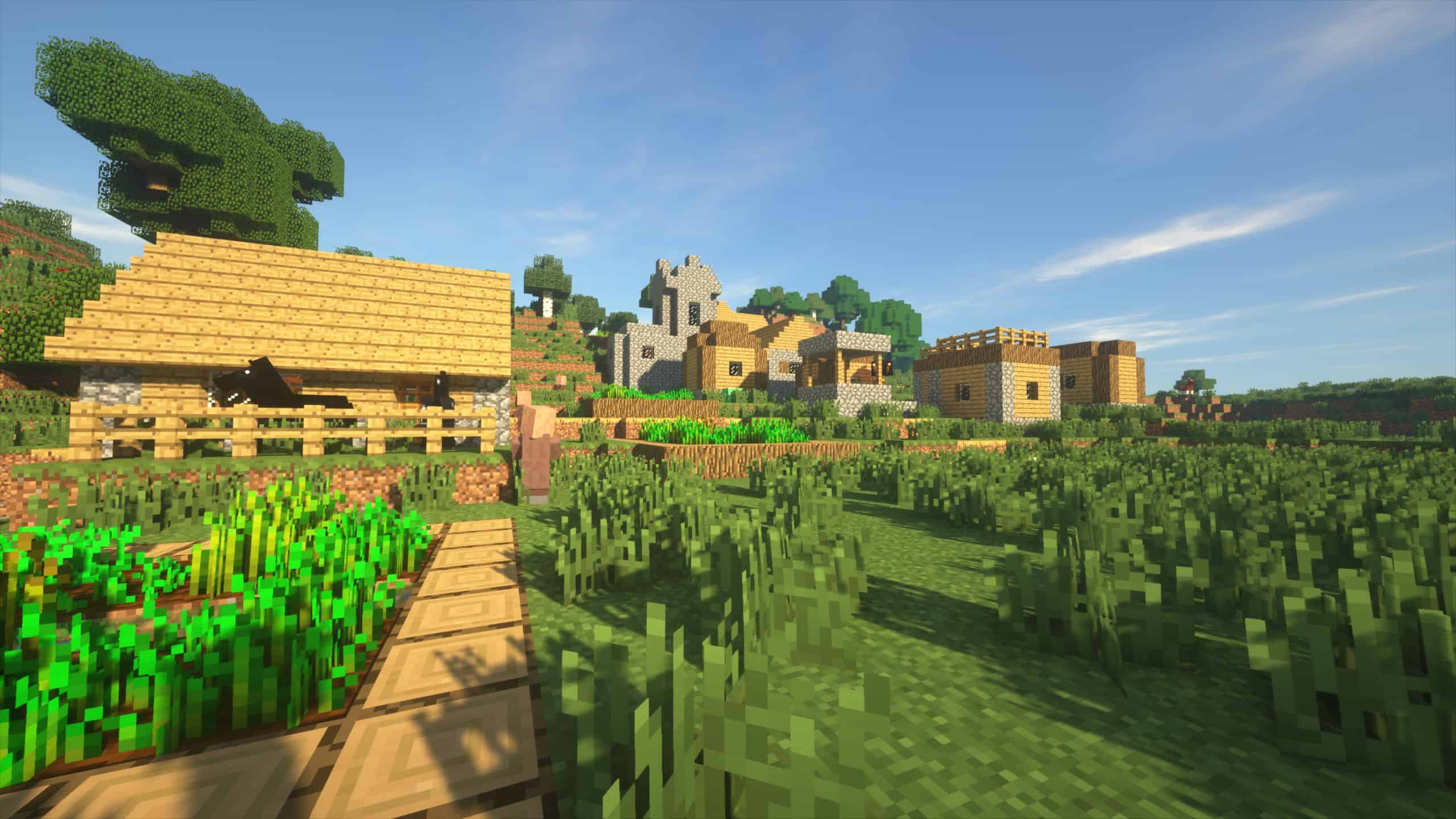 Un village sous un ciel ensoleillé