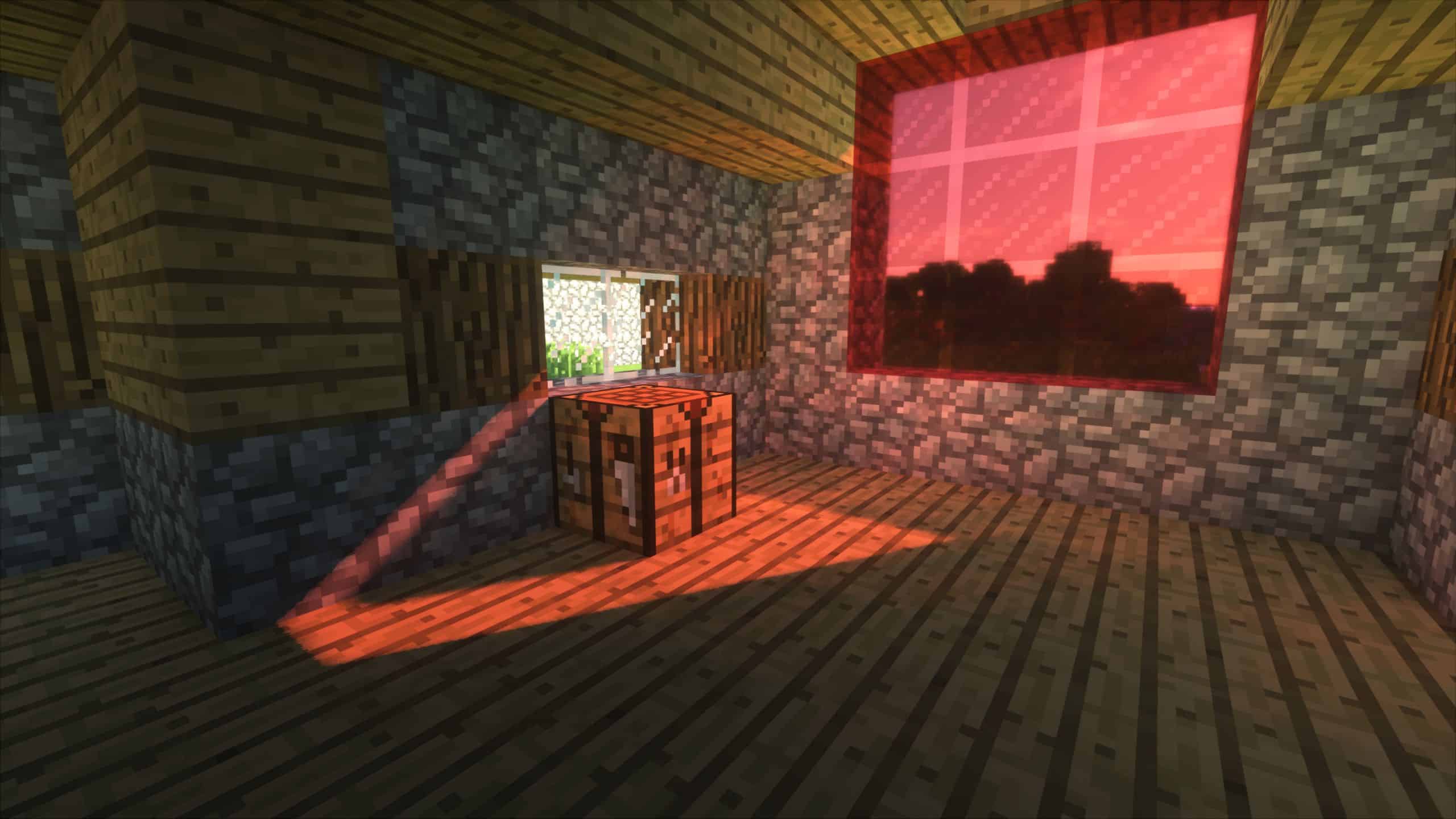 Intérieur avec reflet du coucher de soleil