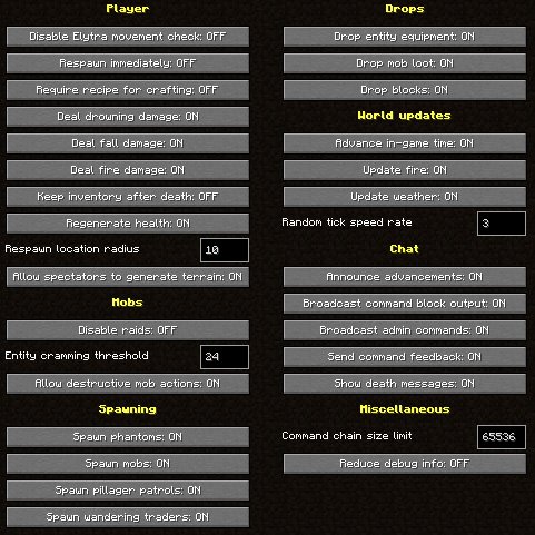 Interface Gamerules - Snapshot 20w17