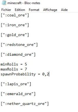 Fichier de configuration montrant le fichier "minecraft" après modification. 
