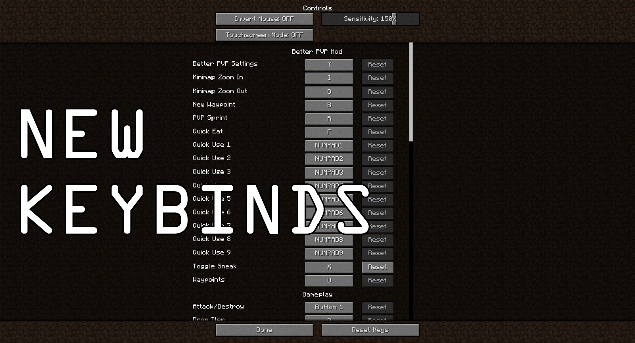 BetterPVP - L'interface des raccourcis