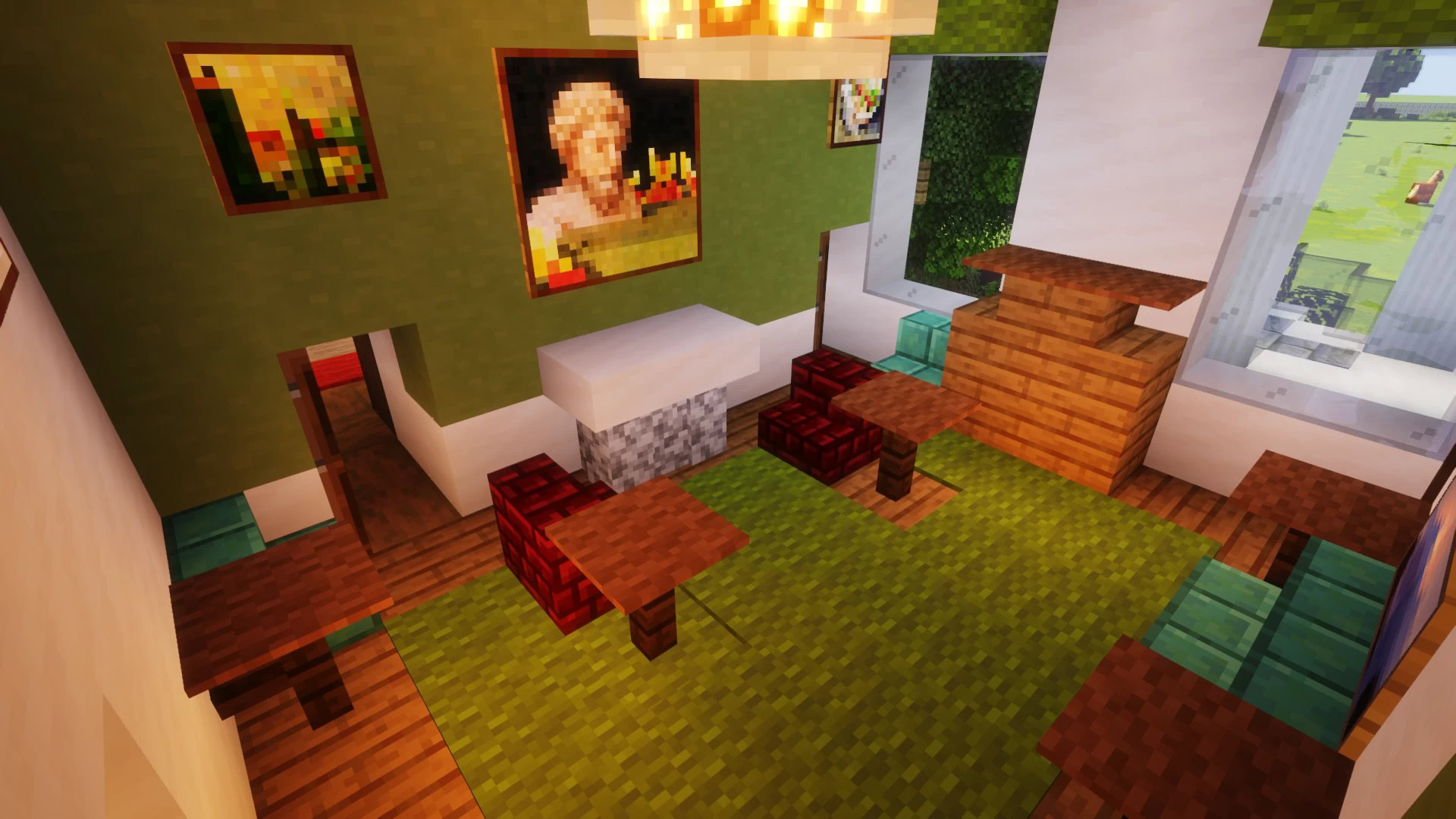 chambre verte maison blanche