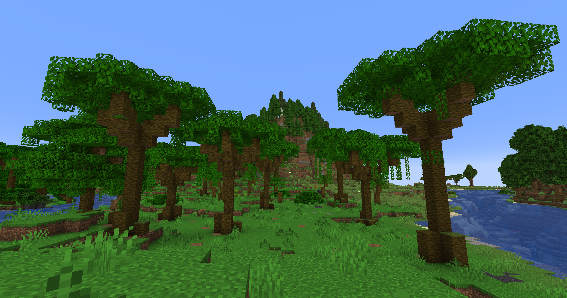 Jungle clairsemée générée par le datapack Arboria dans Minecraft.