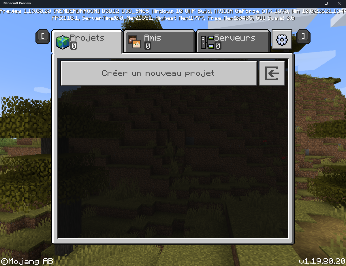 nouveau projet bedrock editor