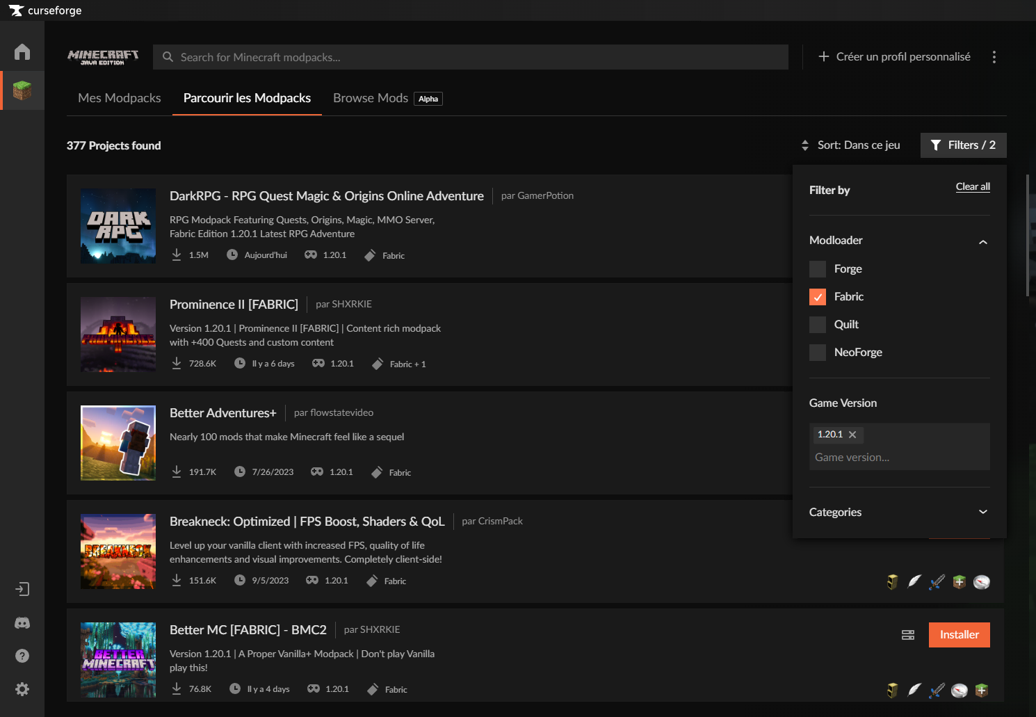 installer modpack curseforge 1