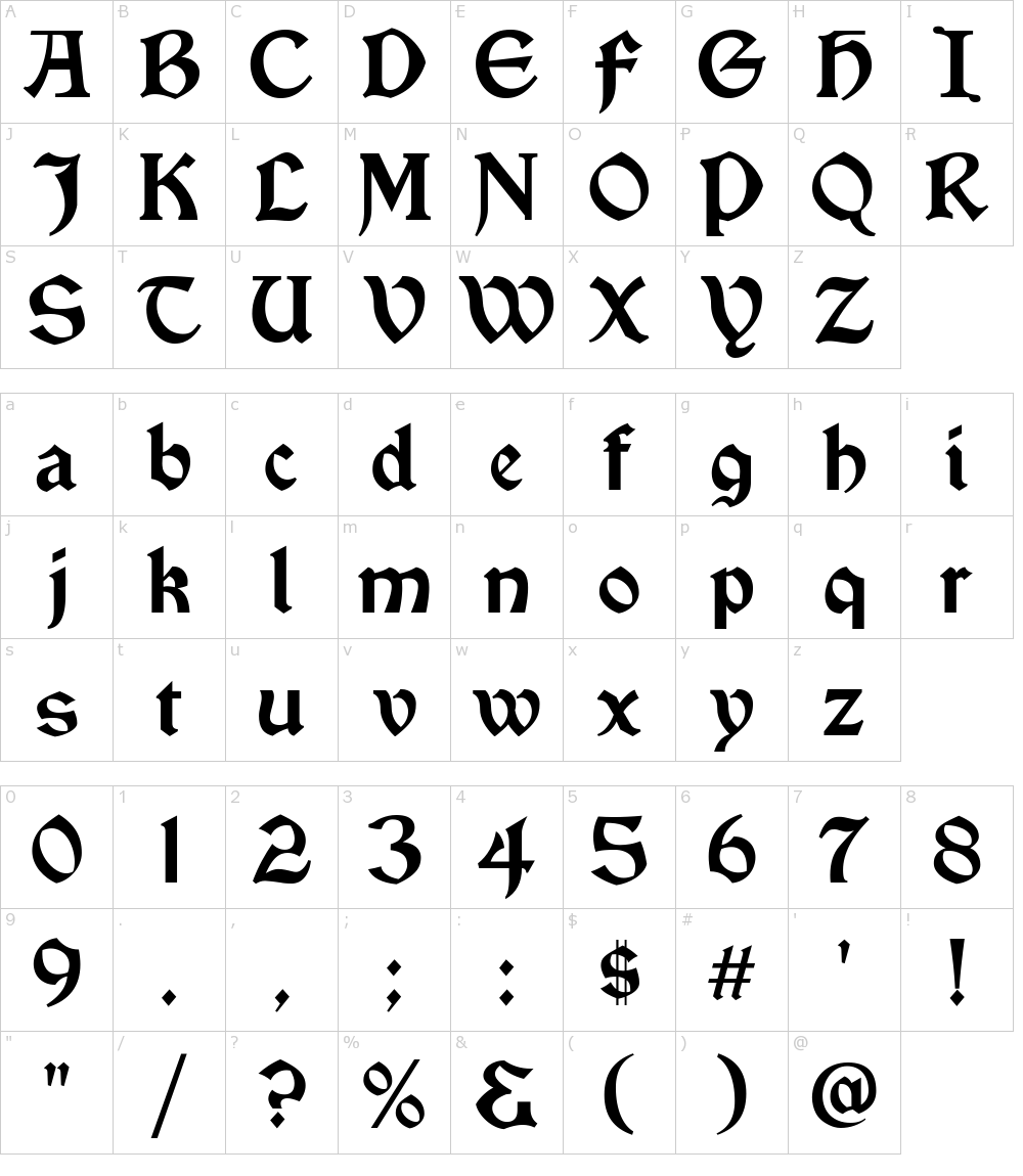 vinque font character map