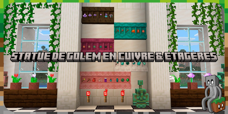 Statue de golem en cuivre et étagères