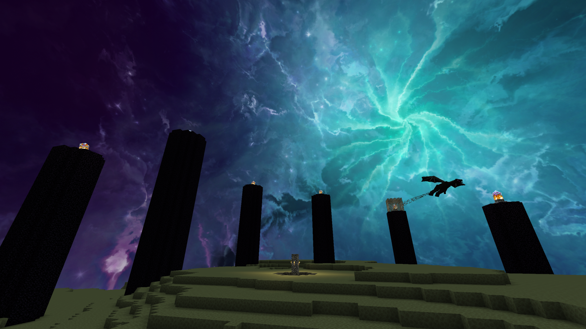 Minecraft – The End avec piliers d’obsidienne et Ender Dragon — Black Mesa Skyboxes