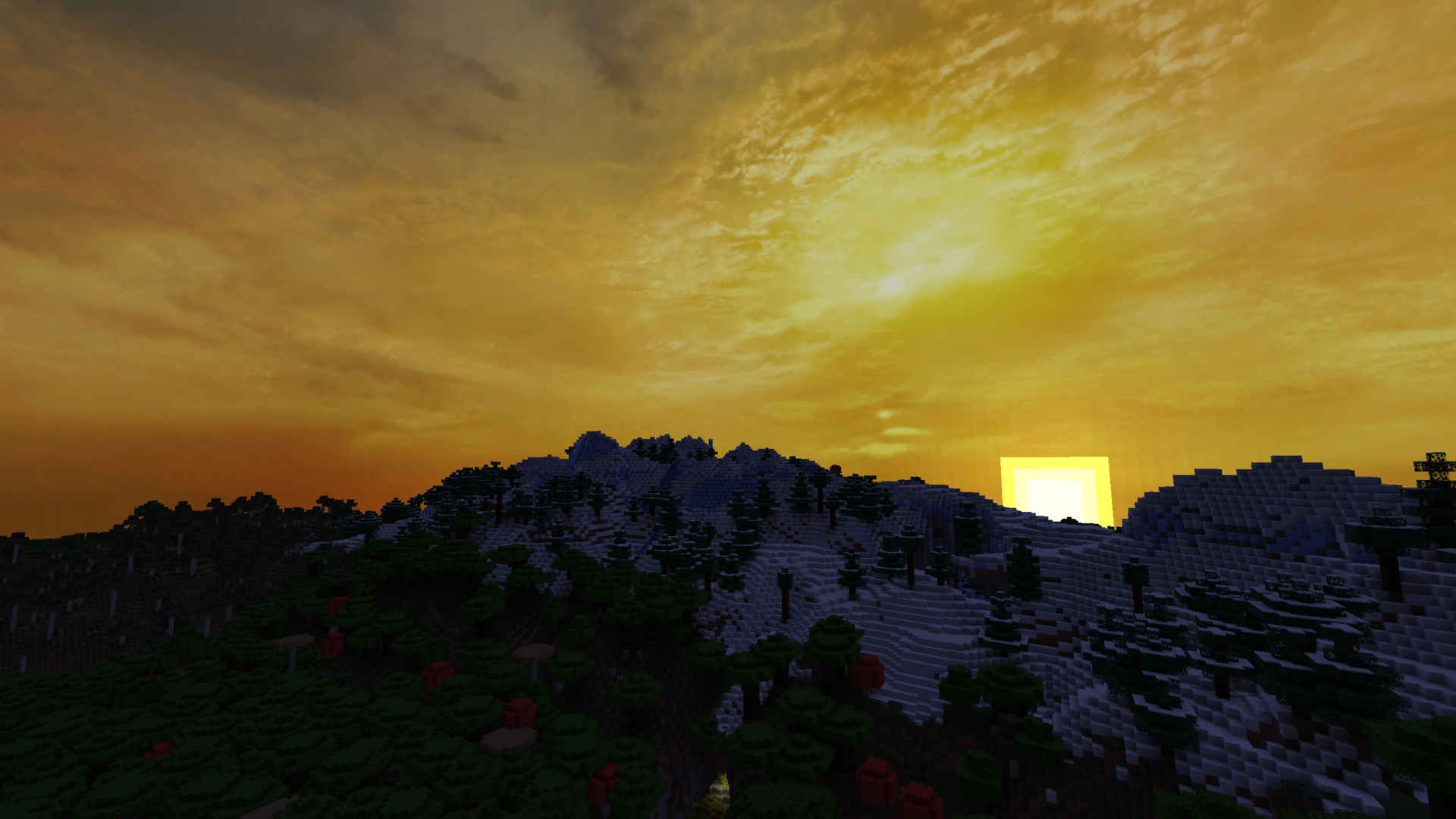 Minecraft – coucher de soleil sur des montagnes enneigées — Black Mesa Skyboxes