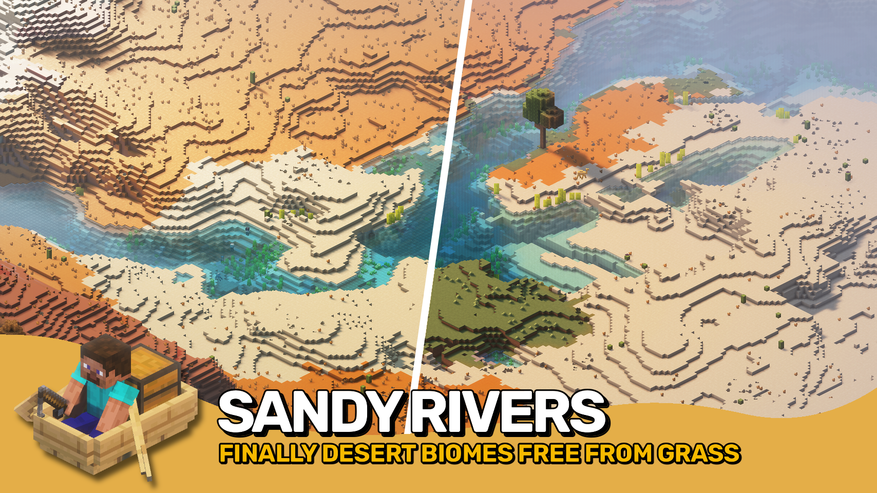 Rivières sablonneuses dans un biome désert de Minecraft avec le mod Climate Rivers