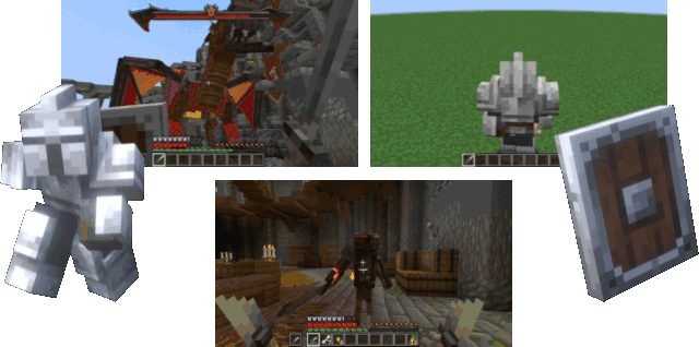 Joueur effectuant une roulade d’esquive dans Minecraft avec l’armure de chevalier.