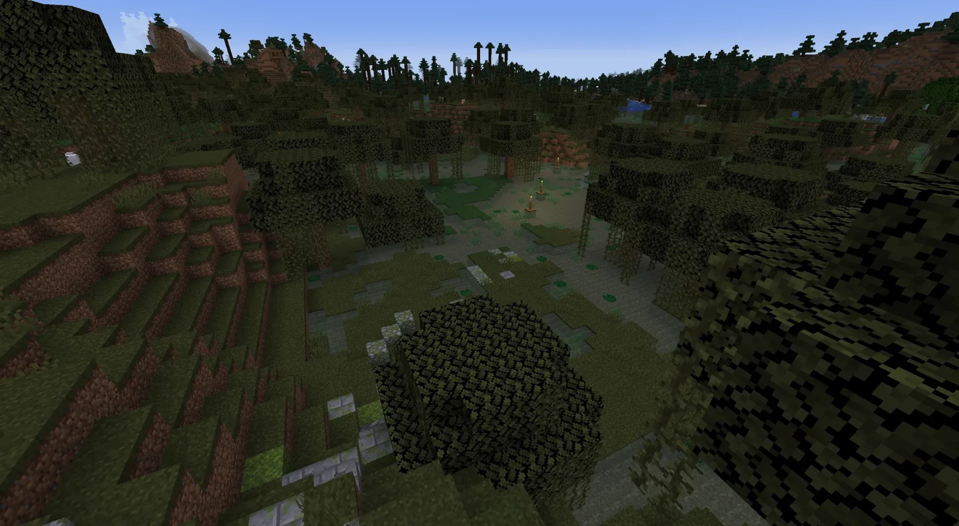 Route construite dans un biome marécageux.